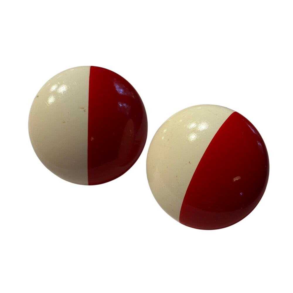Vintage pierced earrings red & white geometric rounds classic mid century chic
